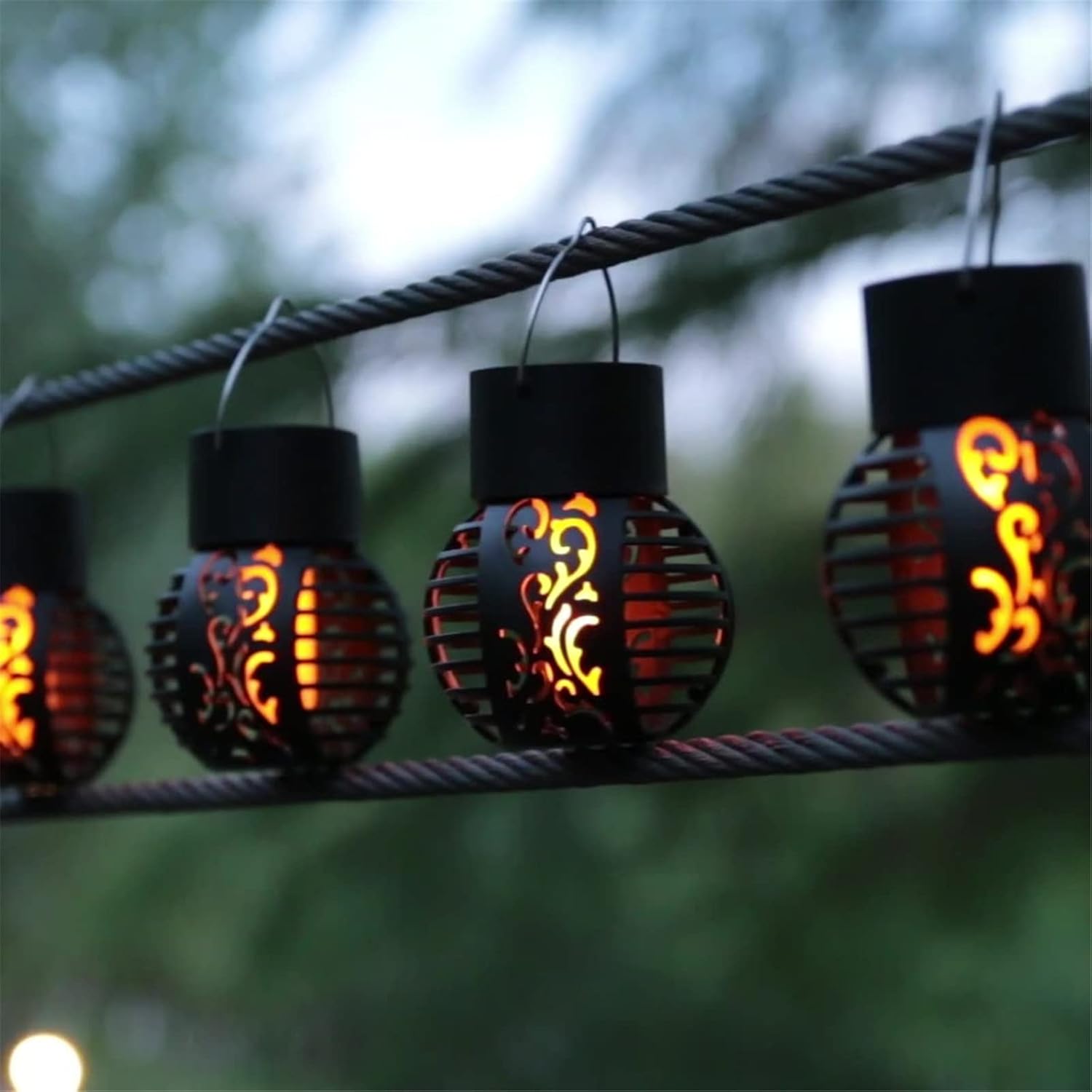Luces solares para exteriores, lámpara de llama de simulación, luces decorativas colgantes LED redondas, paquete de 2 luces solares de jardín, luces