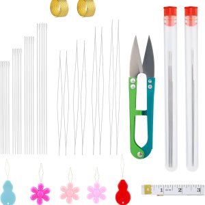SAVITA Juego de 37 agujas de cuentas, juego de agujas de cuentas para hacer joyas, agujas de cuentas de acero inoxidable, herramientas ligeras para SAVITA Juego de 37 agujas de cuentas, juego de agujas de cuentas para hacer joyas, agujas de cuentas de acero inoxidable, herramientas ligeras para