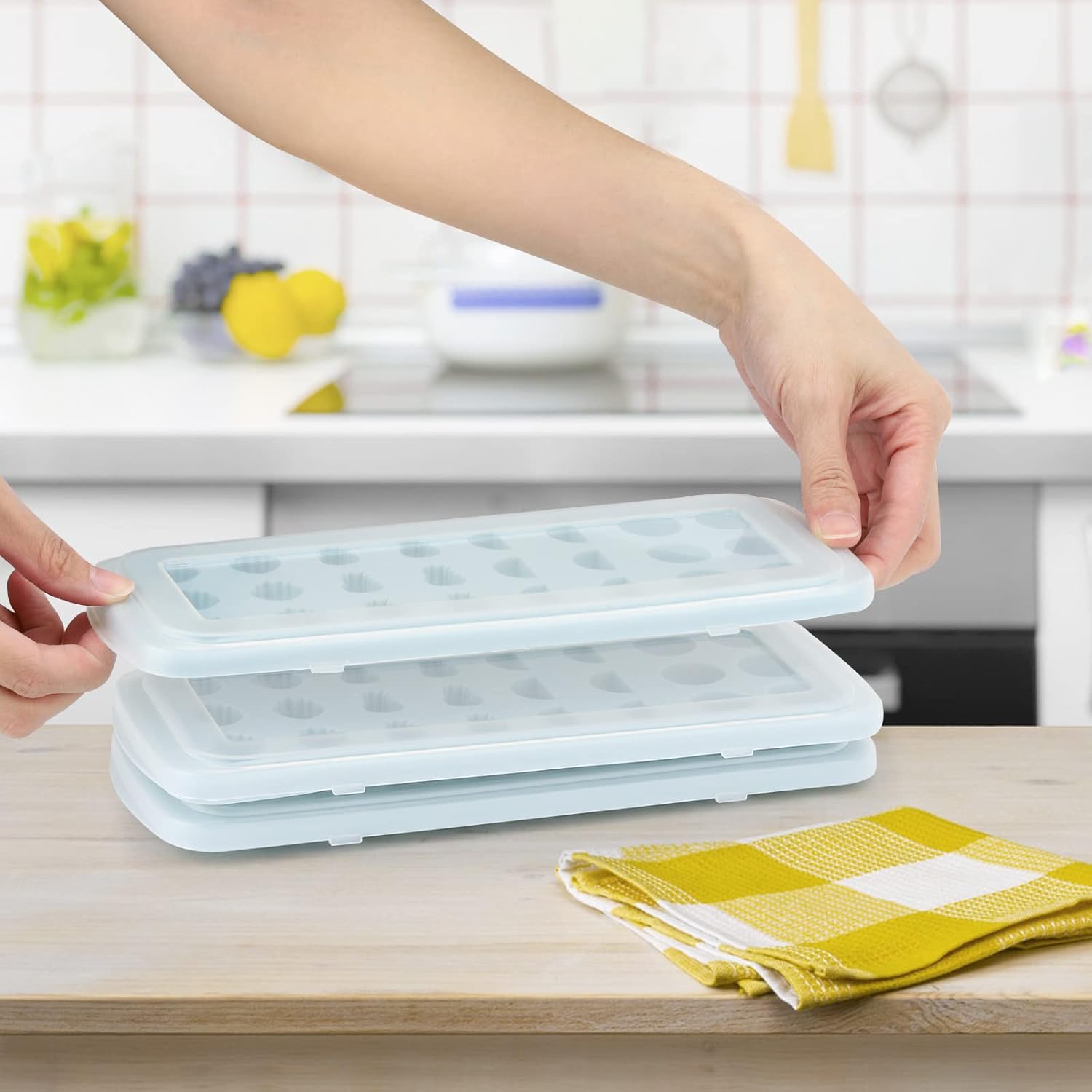 Moldes de silicona en forma de fruta con gotero de líquido, bandejas de hielo de fácil liberación con tapa, 24 cavidades para cubitos de hielo,