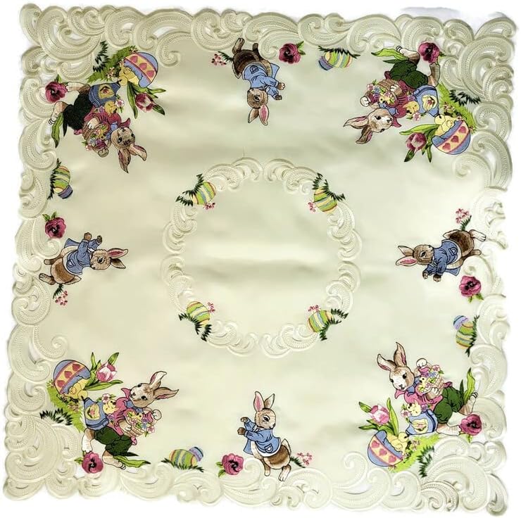 Doily Boutique Mantel de Pascua con conejo de Pascua y huevos sobre marfil, tamaño 34 x 34 pulgadas