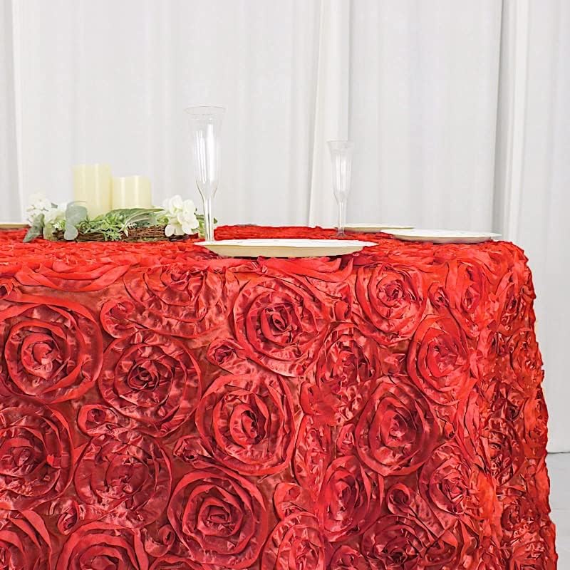 BalsaCircle Mantel redondo con rosetas elevadas de satén rojo de 120 pulgadas, para bodas, fiestas, comedor
