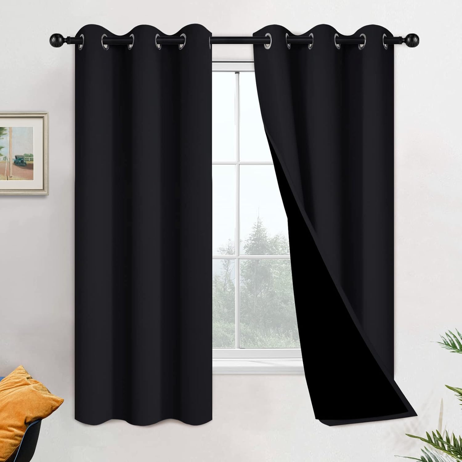 Yakamok Par de cortinas 100% opacas con forro para dormitorio, tratamiento de ventana, aislamiento térmico, bloqueo de ruido para sala de estar (42