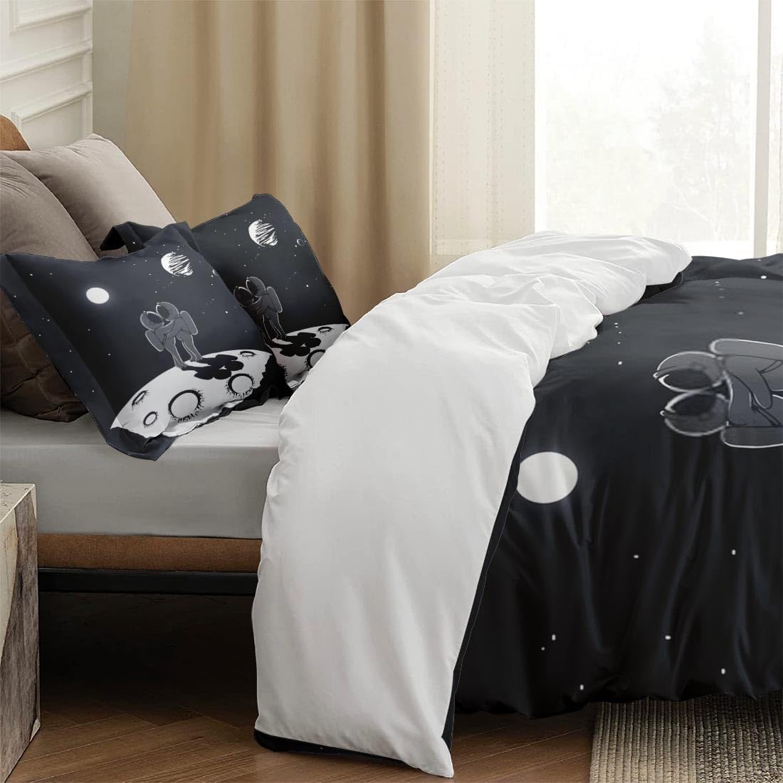 Juego de funda de edredón, juego de ropa de cama Love Space Moon Galaxy para niños y adultos, decoración de dormitorio de ciencia y planeta, juego