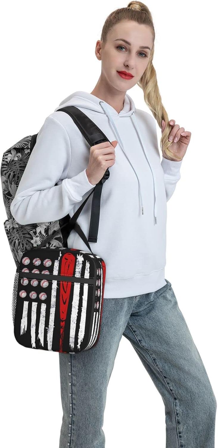 Lonchera de béisbol con bandera estadounidense, bolsa de almuerzo deportiva, reutilizable, bolsa de mano para mujeres y hombres, picnic y viajes