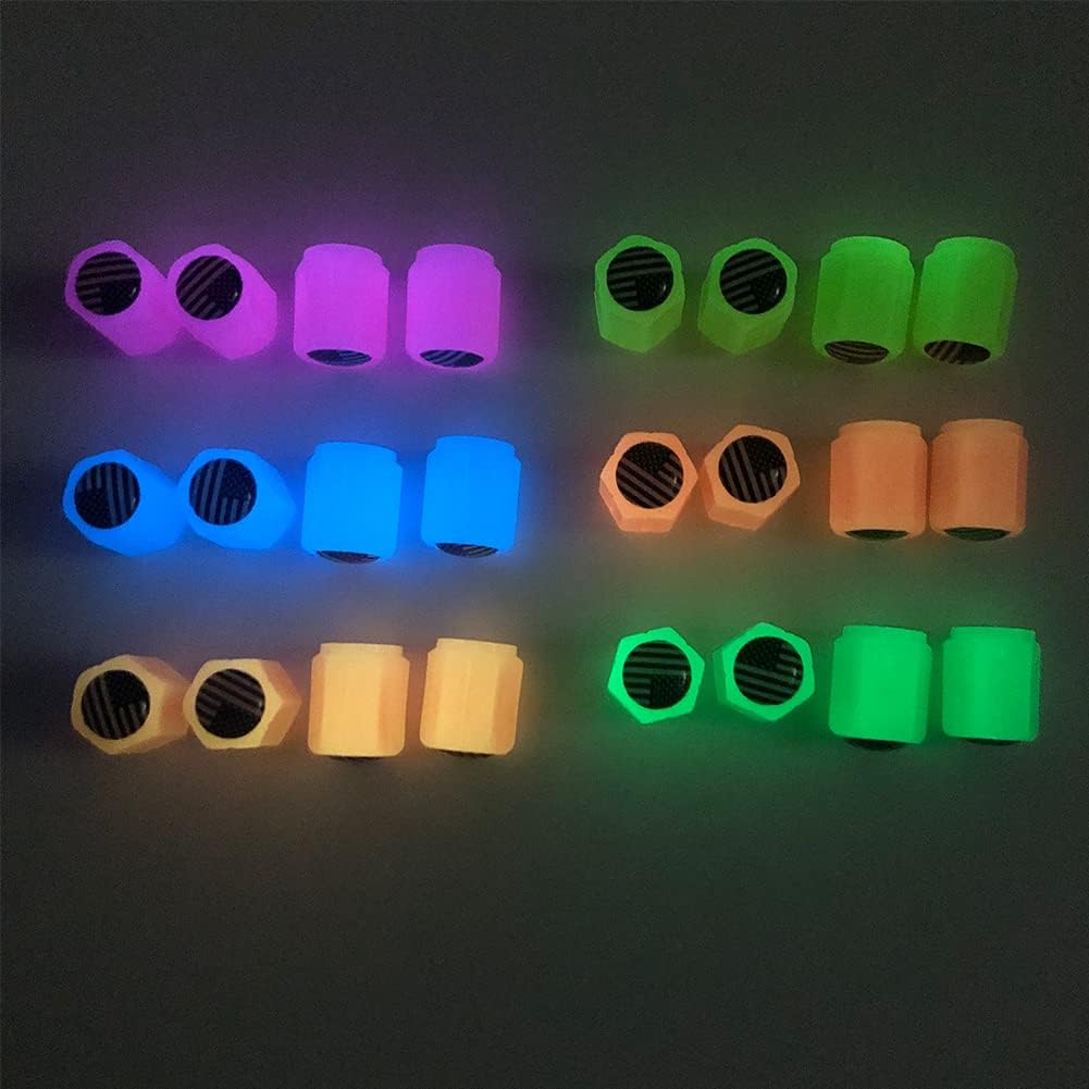 24 tapas luminosas para válvulas de neumáticos de automóvil, tapas de vástago de válvula de neumático fluorescentes para automóvil, SUV, bicicleta,