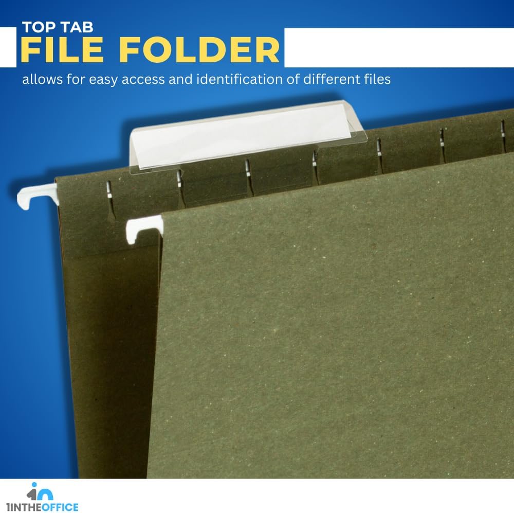 1InTheOffice Carpetas colgantes tamaño carta, carpetas de archivos organizadoras colgantes, carpetas colgantes verdes, pestañas de 15, 11 pt,