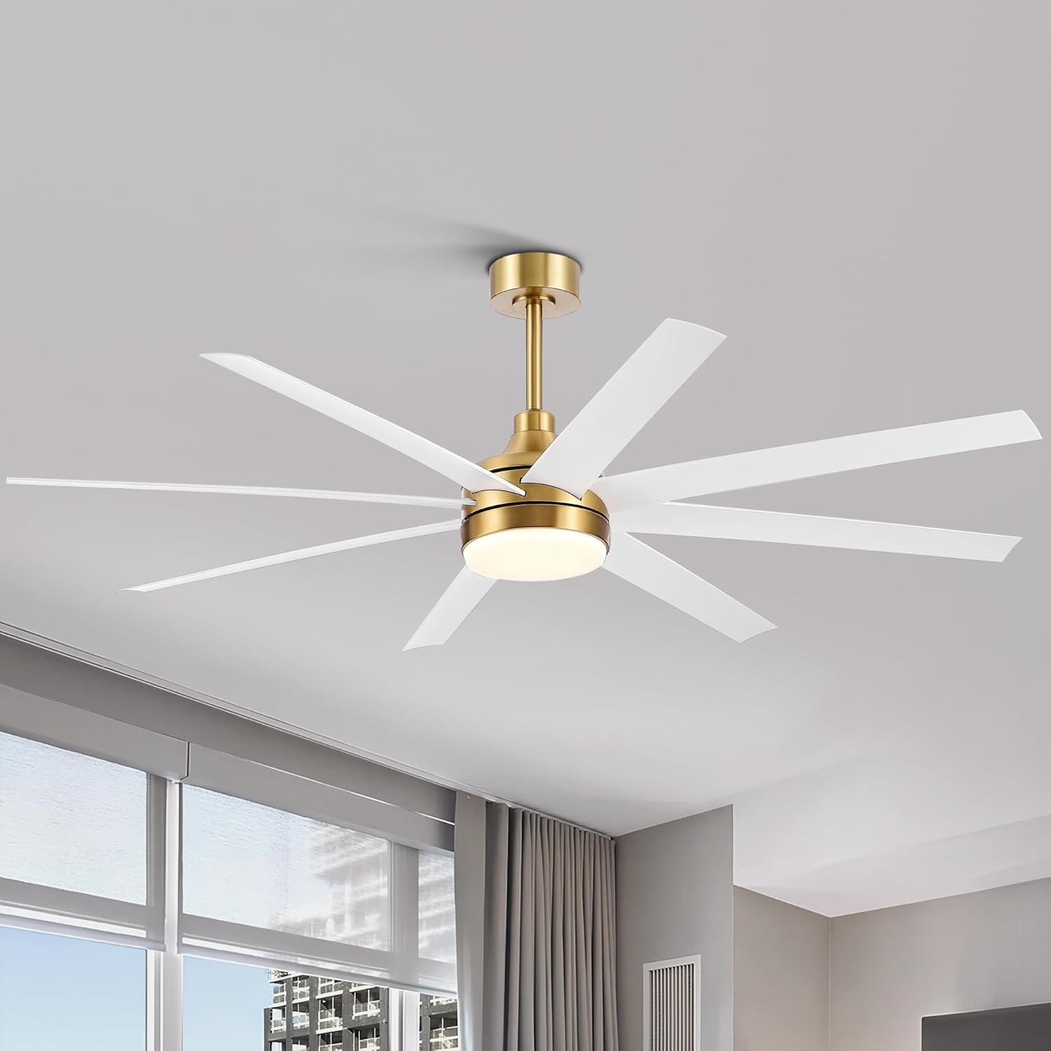 Breezary Ventilador de techo dorado de 65 pulgadas con control remoto de luces LED, moderno ventilador de techo de granja con motor de CC