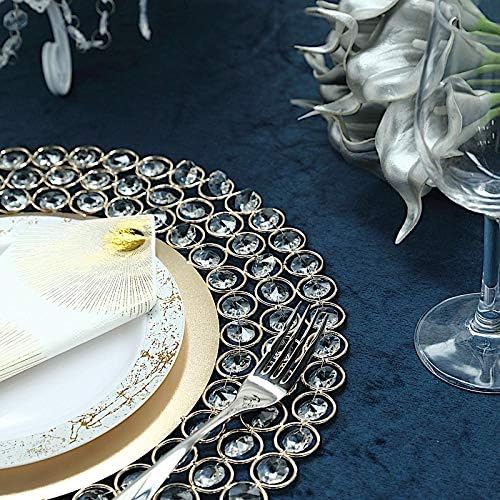 BalsaCircle Platos de metal redondos dorados de 14 pulgadas con cuentas de cristal, suministros de decoración de mesa de catering para cenas, bodas,