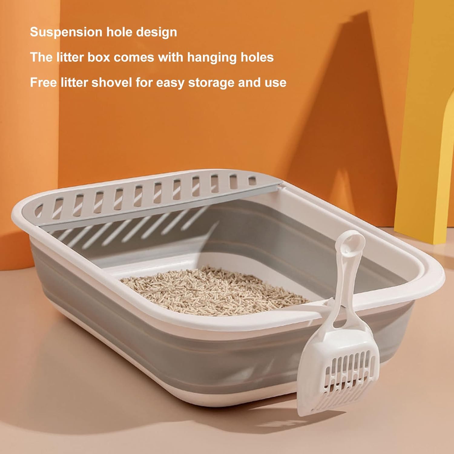 Bandeja de arena para gatos con pala y protector de dispersión, resistente y fácil de limpiar, bandeja de arena para gatos al aire libre con