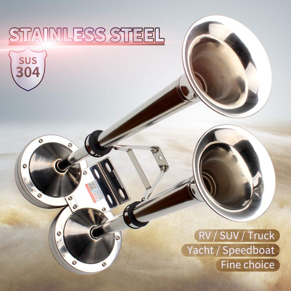 FARBIN Bocinas de barco marino de 24 V, trompeta doble de acero inoxidable, bocina eléctrica con soporte de montaje, para lanchas de carga de 24 V,