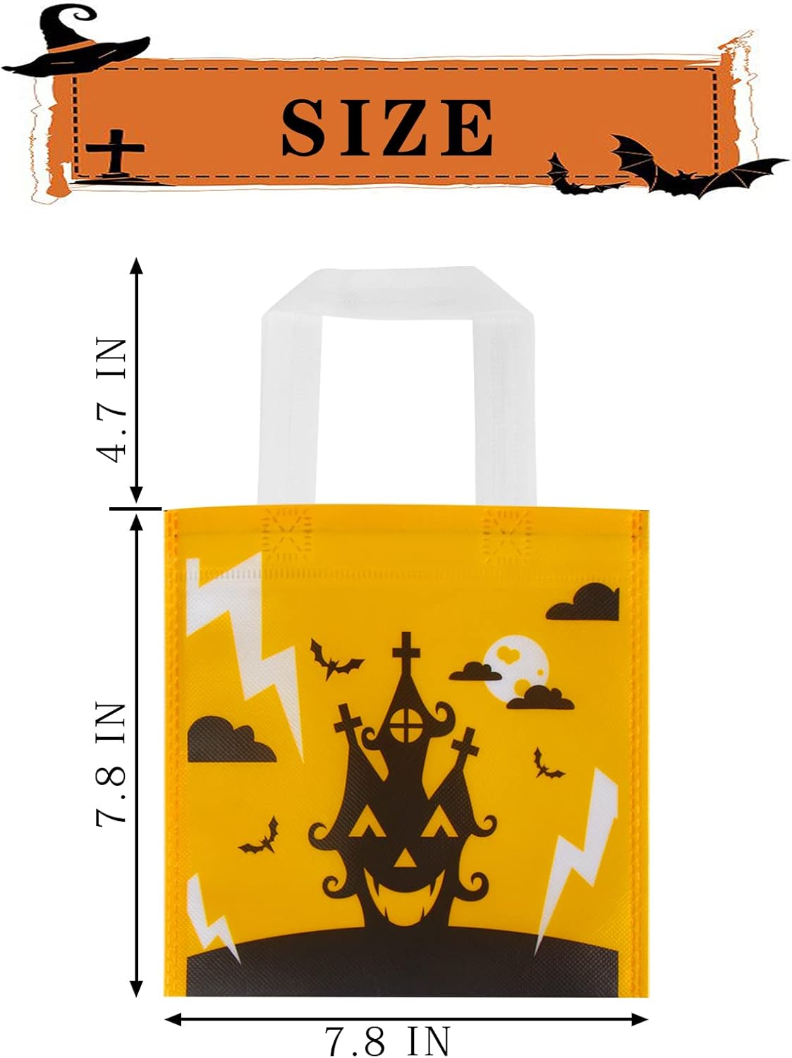 CCINEE 48 bolsas no tejidas de Halloween, 8 diseños de bolsas de regalo reutilizables con asas para niños, bolsas de dulces de Halloween, regalos de