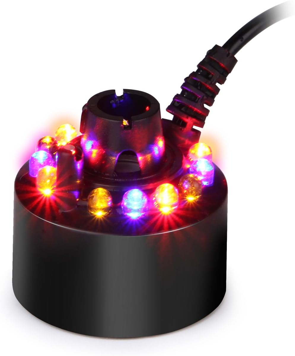 AGPtEK máquina de neblina para estanque de fuente de agua, atomizadora de niebla, humidificadora con 12cambios de color de luz LED para oficina,