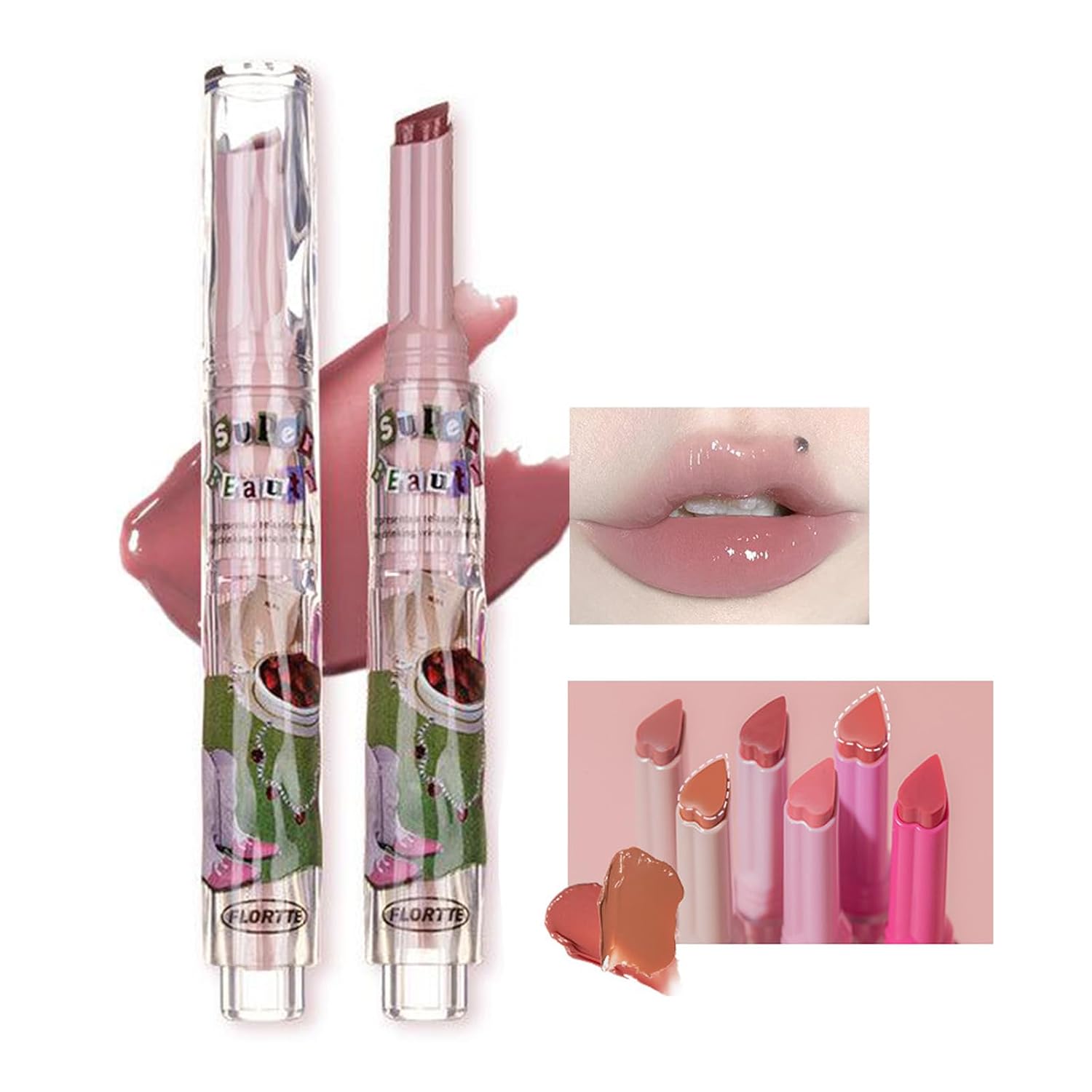 Oplviude Florette Jelly – Lápiz labial Flortte I Am Super Beauty Jelly Lipstick, lápiz labial de gelatina en forma de corazón, Florette Love Heart