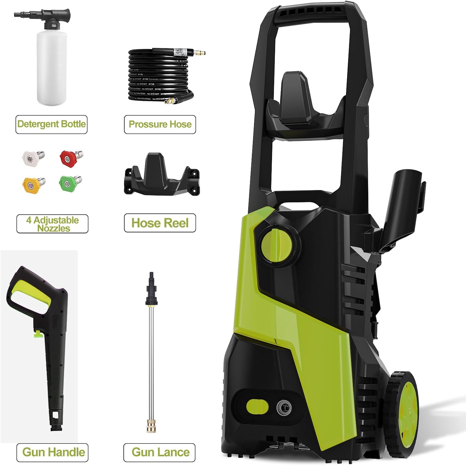 Lavadora a presión eléctrica de 4000 PSI Max 2.5 GPM, 4 boquillas de conexión rápida, manguera de 25 pies, tanque de jabón, ideal para limpieza de