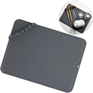 Alfombrillas de silicona para secar platos con soporte para utensilios, tapete de secado de platos resistente al calor para encimera de cocina, Alfombrillas de silicona para secar platos con soporte para utensilios, tapete de secado de platos resistente al calor para encimera de cocina,