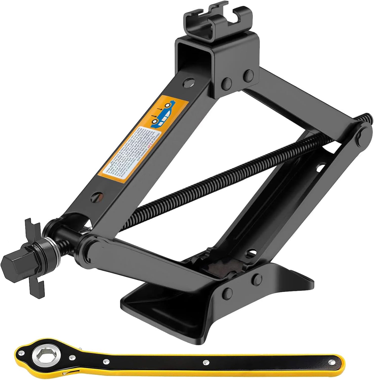 Kit de gato de coche de 3 toneladas (6614 libras), elevador de tijera resistente con llave de trinquete de ahorro, kit de cambio de neumáticos para