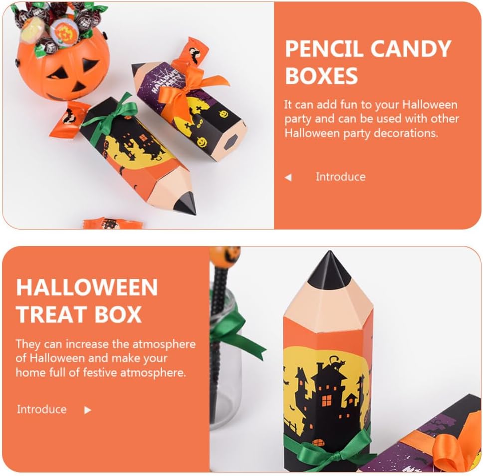 Suministros de fiesta, 50 unidades de Halloween con forma de lápiz, caja de regalo de dulces, cajas de golosinas para dulces, contenedor para