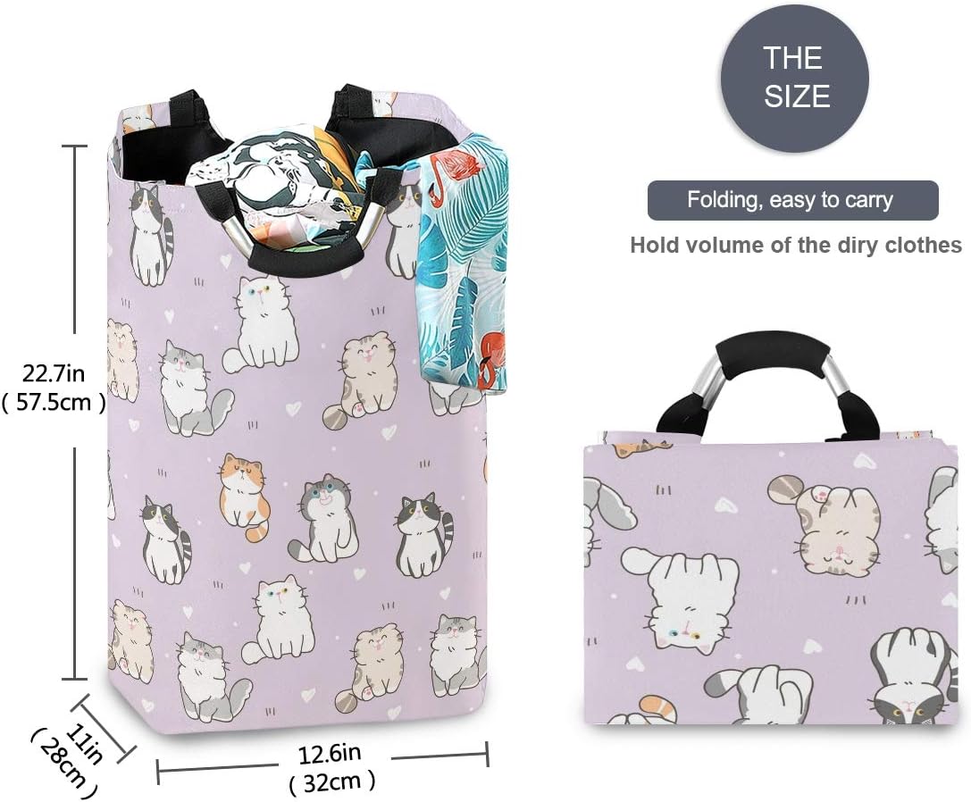 Qilmy Cesta de lavandería plegable para gatos, color morado, grande, con asa, para dormitorio, baño, habitación de los niños