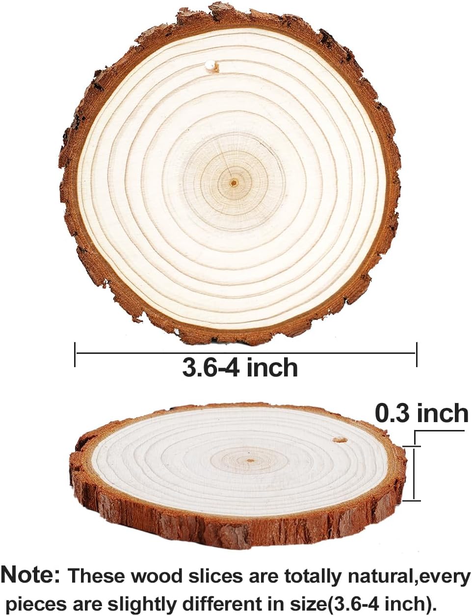 wohohoho 32 piezas de 3.6-4 pulgadas de rebanadas de madera natural, kit de madera para manualidades sin terminar, preperforado con agujero,