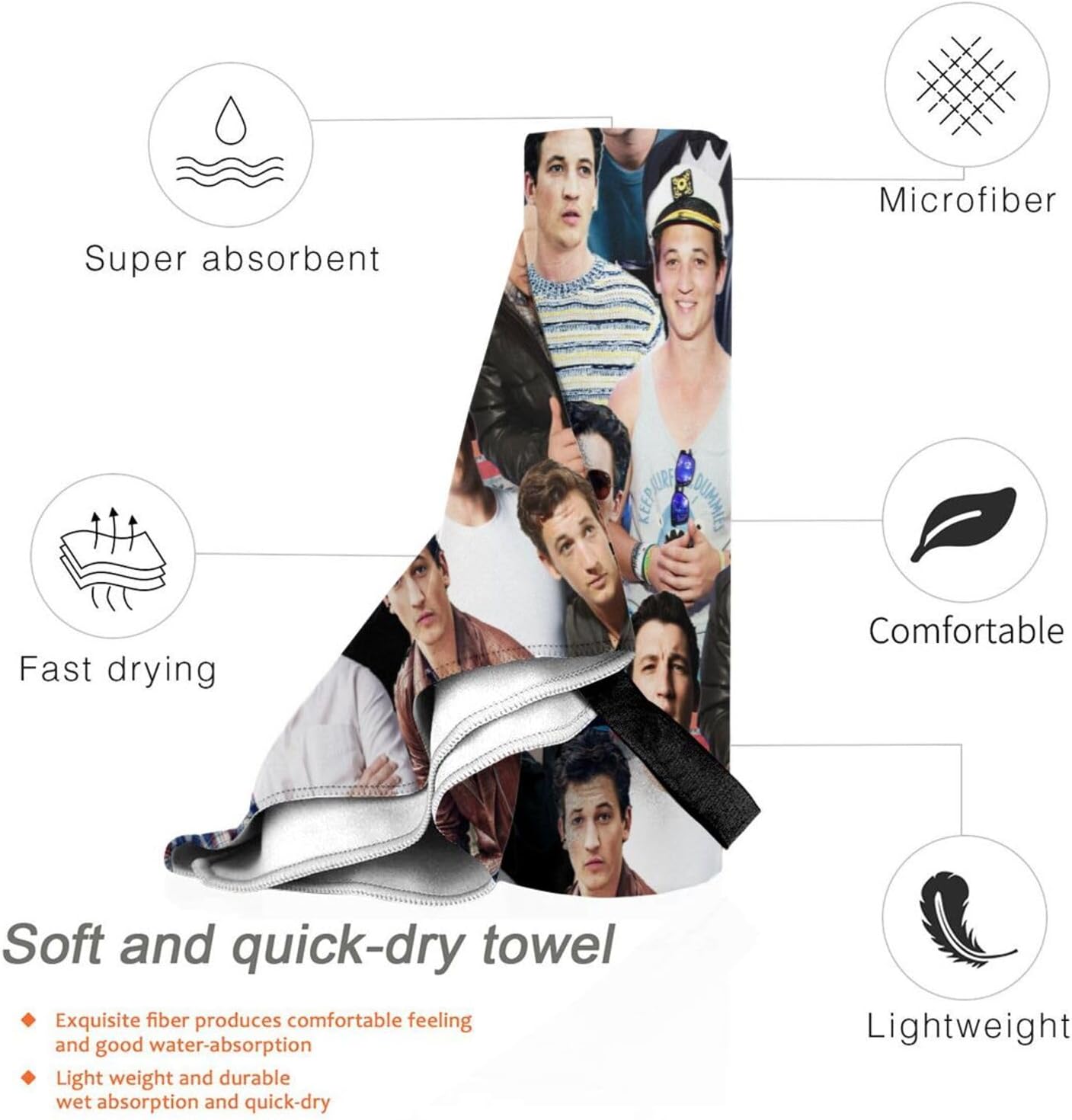 Miles Teller – Toalla de playa de microfibra ligera de secado rápido, toalla de baño de secado rápido, toallas de baño para viajes, playa, gimnasio,