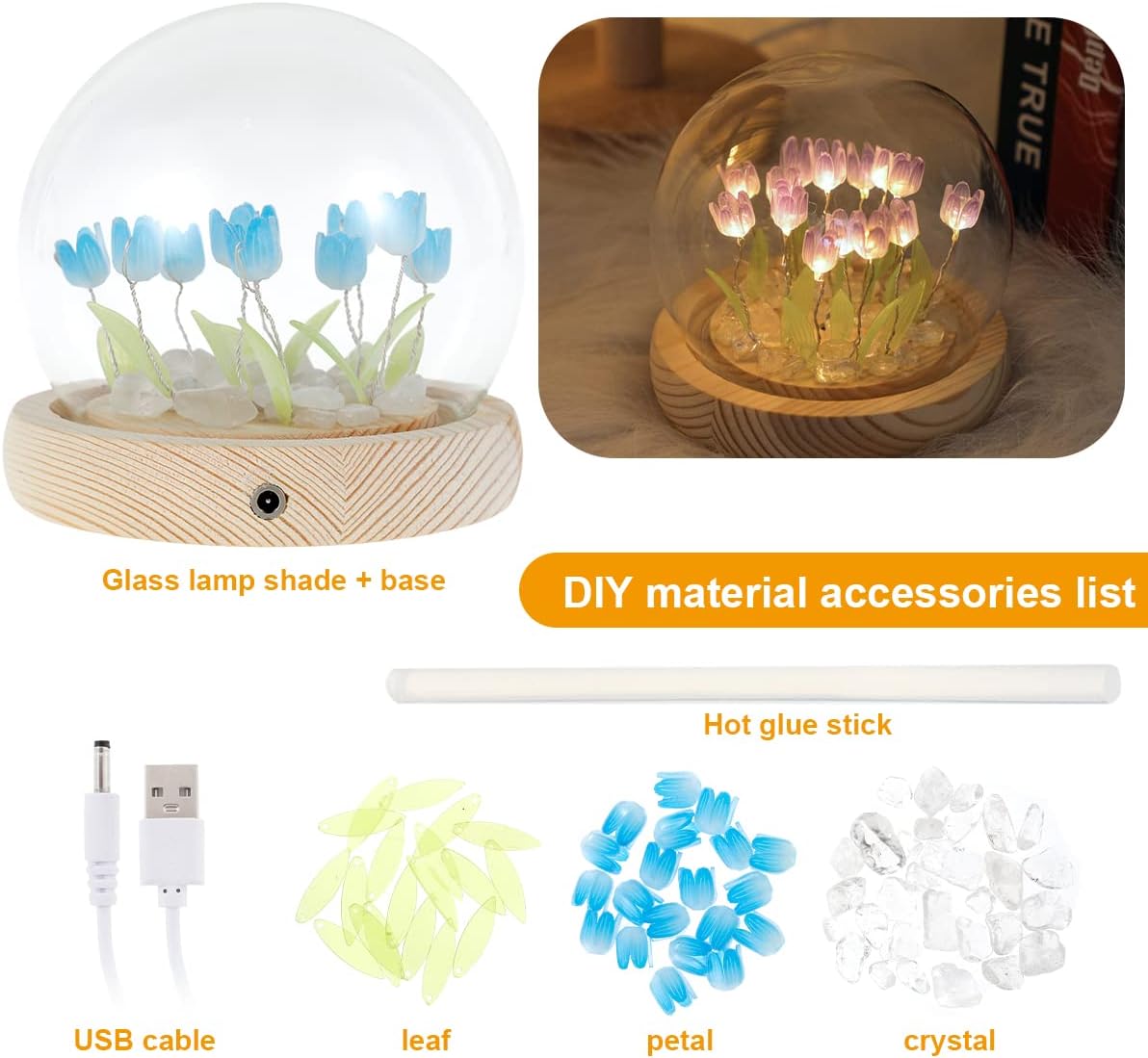 Luz nocturna de tulipán, bonita lámpara de tulipán decorativa hecha a mano, lámpara de simulación de flores para niñas, amigos, aniversario,