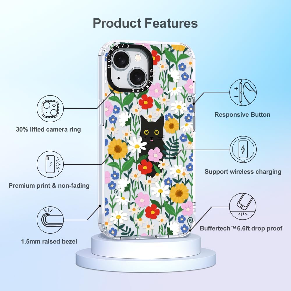 MOSNOVO Buffertech – Funda compatible con iPhone 15 Plus, impacto de caída de 6.6 pies, tecnología antidesprendimiento, funda transparente de