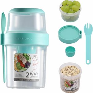 Tazas de desayuno sobre la marcha, taza de ensalada para llevar, cereales de yogur, avena durante la noche, recipientes para parfait y aderezo de Tazas de desayuno sobre la marcha, taza de ensalada para llevar, cereales de yogur, avena durante la noche, recipientes para parfait y aderezo de