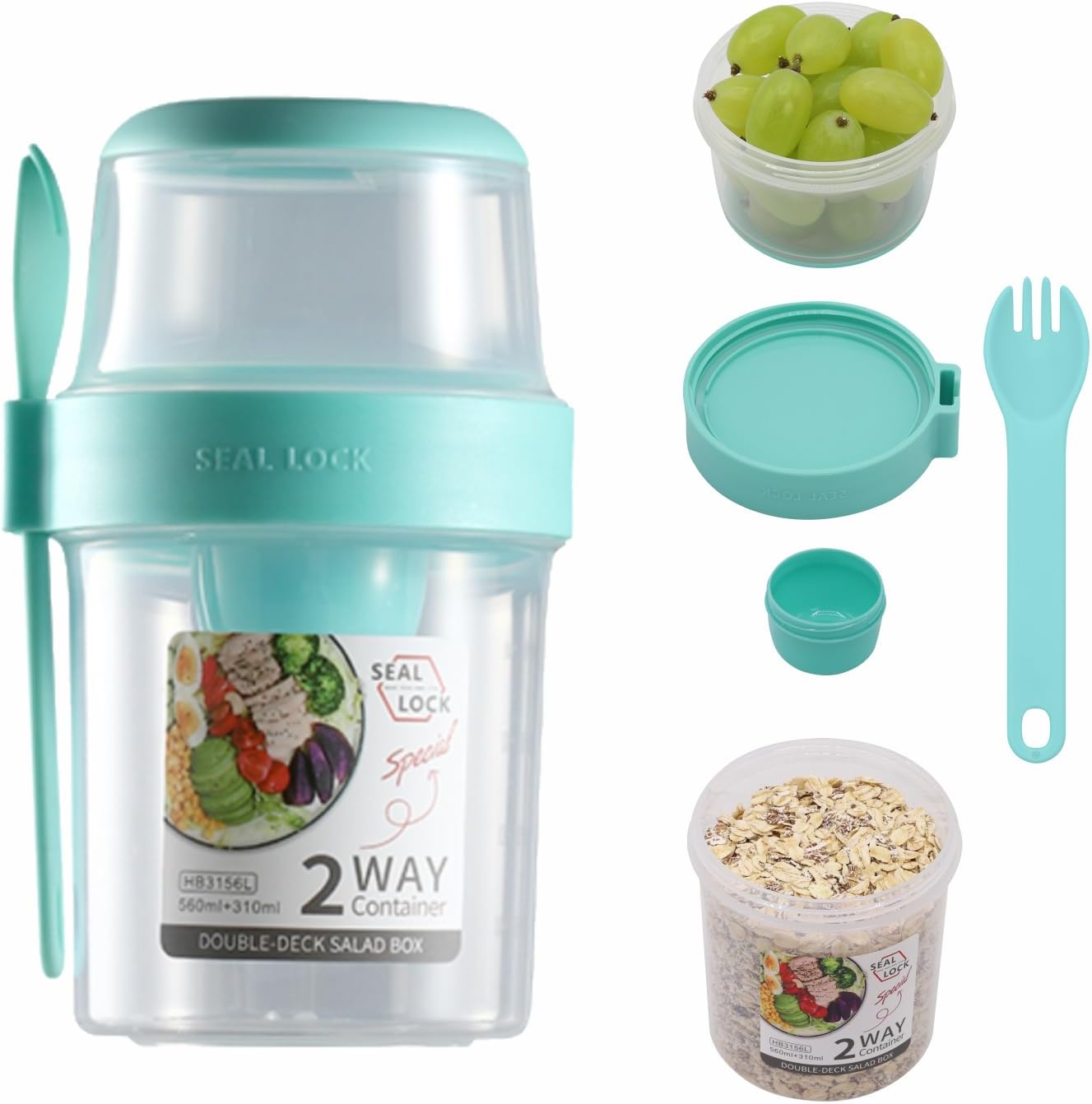 Tazas de desayuno sobre la marcha, taza de ensalada para llevar, cereales de yogur, avena durante la noche, recipientes para parfait y aderezo de