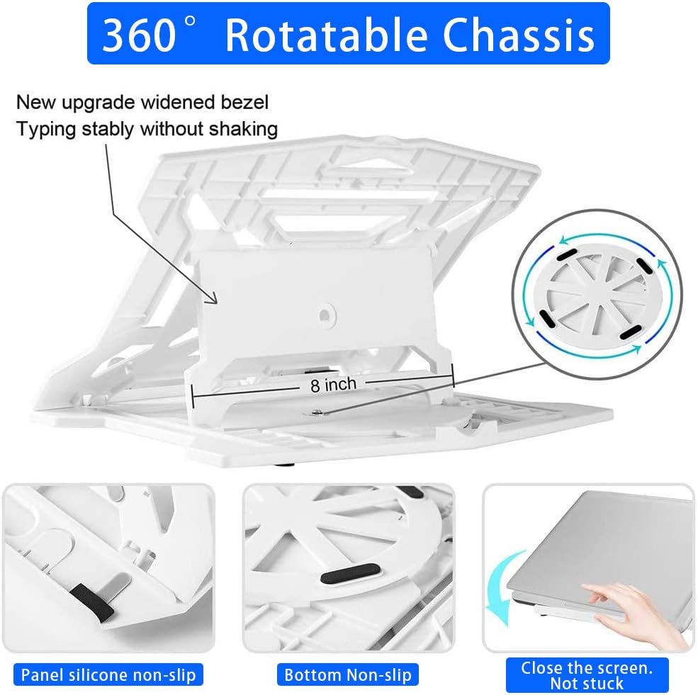 Soporte ajustable para laptop, soporte para computadora portátil con soporte integrado para teléfono, multiángulo y altura plegable para laptop con