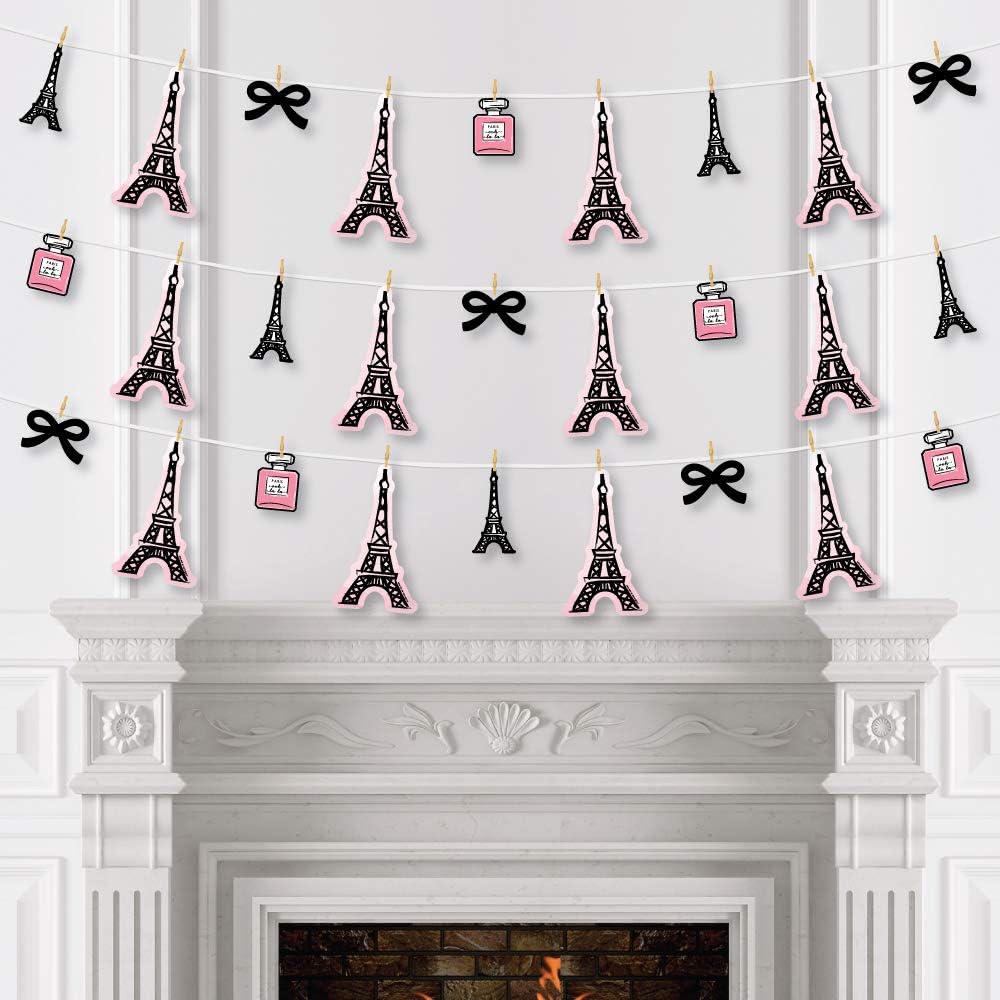 Big Dot of Happiness París, Ooh La La – Decoración temática de París para baby shower o fiesta de cumpleaños, guirnalda de pinzas para la ropa, 44