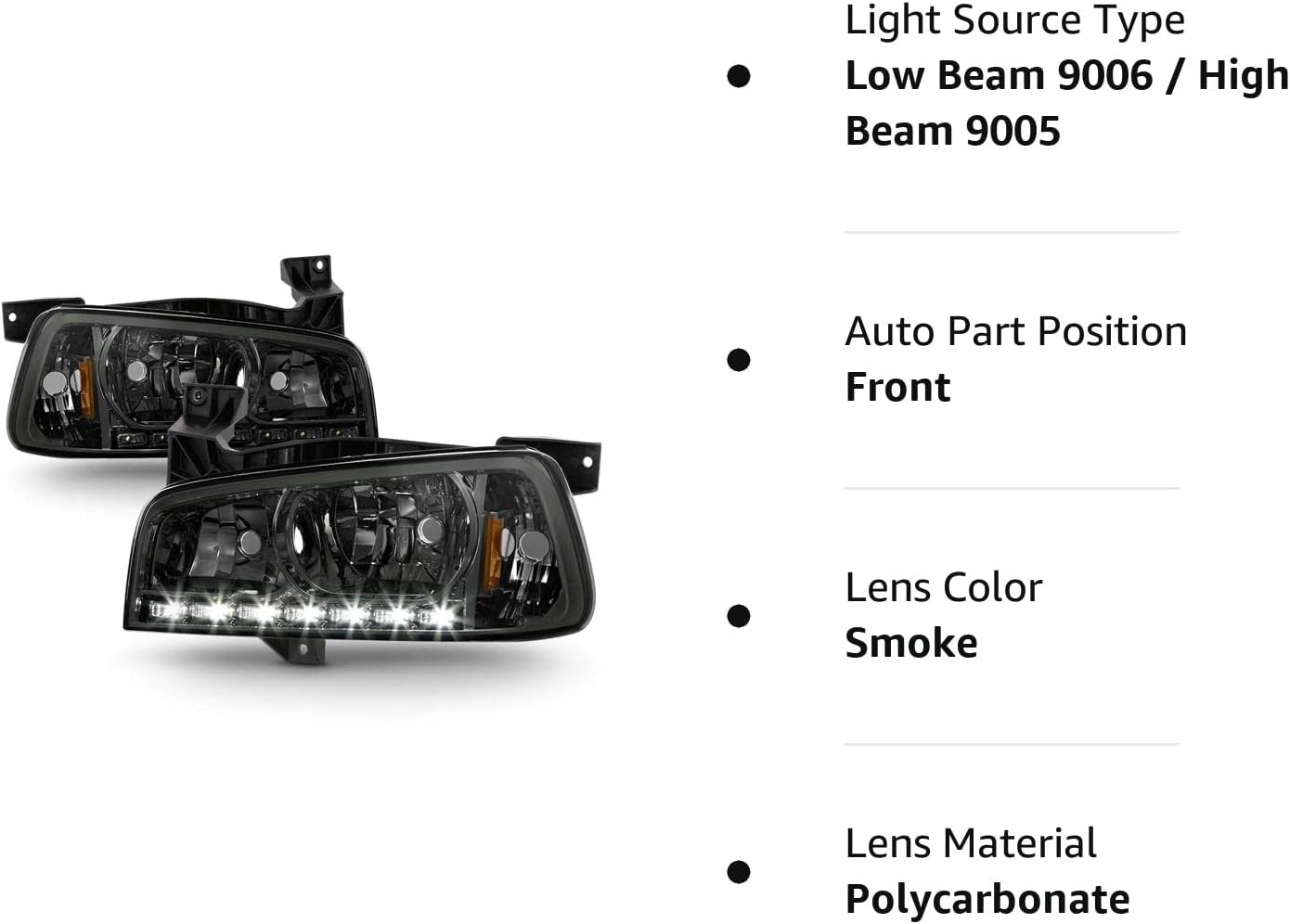 ACANII – Faros delanteros LED ahumados 2006-2010 Dodge Charger DRL con luces de señal de esquina integradas para el lado del conductor y del pasajero