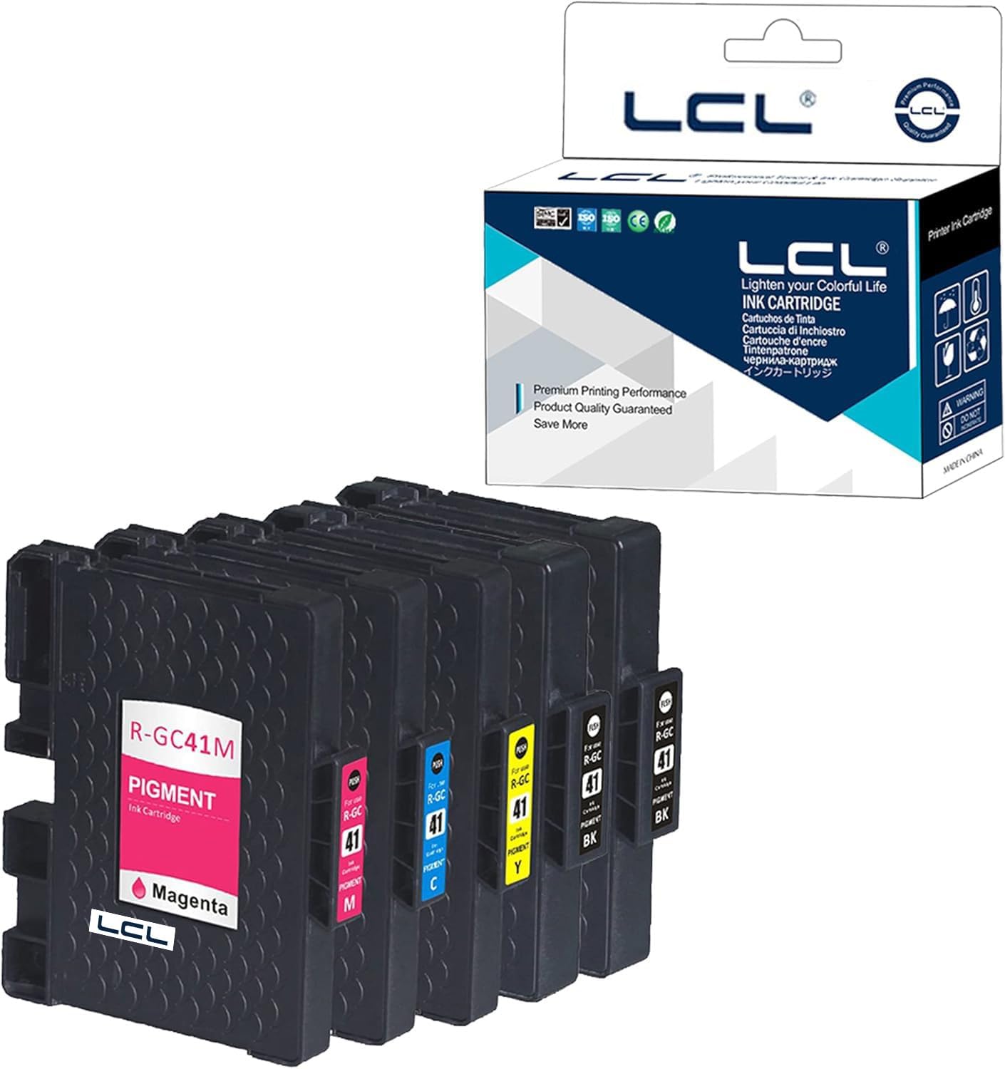 LCL Cartucho de tinta compatible con pigmento de repuesto para Ricoh GC-41 GC41K GC41C GC41M GC41Y 2100 2100N 2010L Aficio SG 3100SNW, Aficio SG