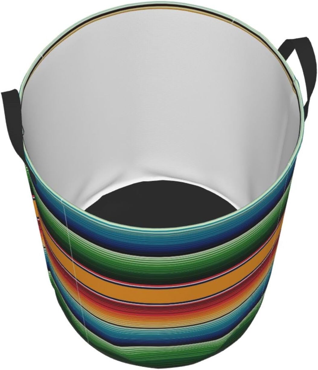 Cesta de lavandería con estampado de sarape mexicano, a rayas, impermeable, plegable, con asa duradera, cesta de almacenamiento circular, bolsa de