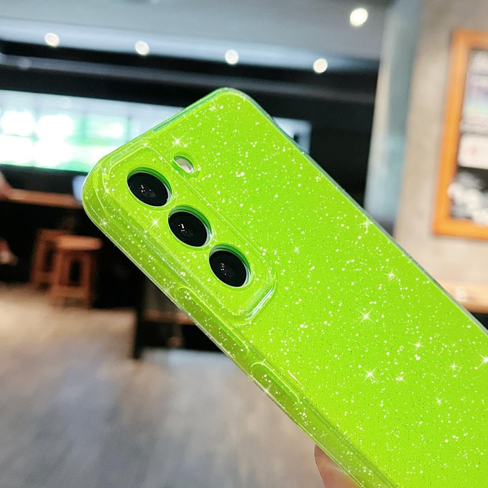 MINSCOSE Funda compatible con Samsung Galaxy S22 5G, bonito color neón brillante, con purpurina, delgada, delgada, a prueba de golpes, de silicona,