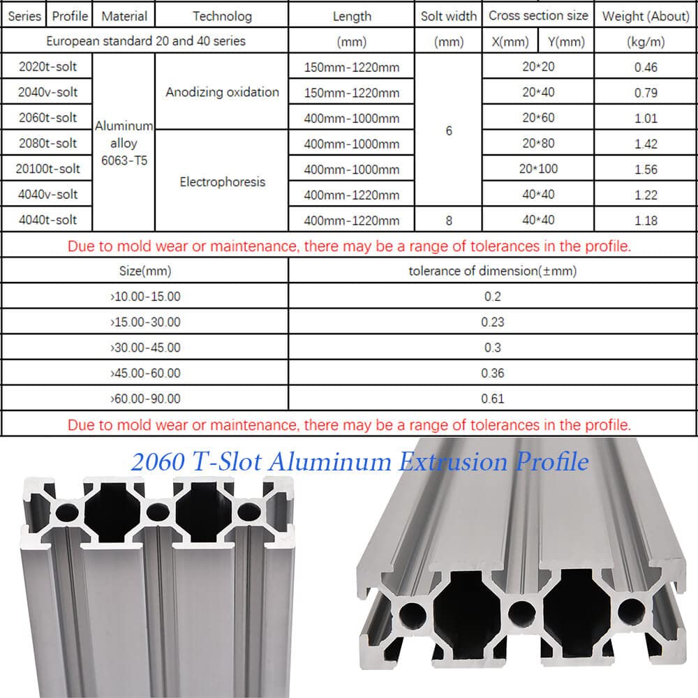 2 piezas de perfil de extrusión de aluminio 2060 con ranura en T de 23.6 pulgadas, riel lineal anodizado estándar europeo para piezas de impresora