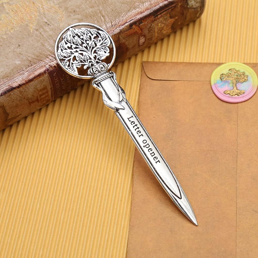 JKJF 2 piezas de abrecartas abrecartas abrecartas de metal cortadora de sobres para oficina en casa escuela – plata y oro
