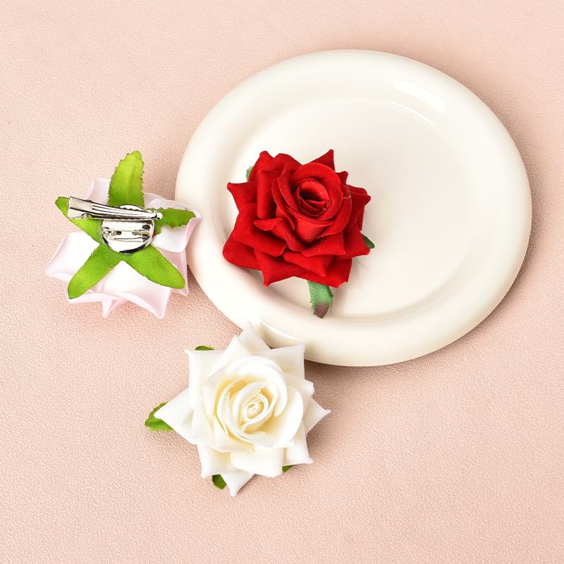 Pinzas para el pelo de rosas para mujer, color rojo, rosa, blanco, rosa, rosa, rosa, rosa, blanco, pasadores para el cabello, horquillas florales,