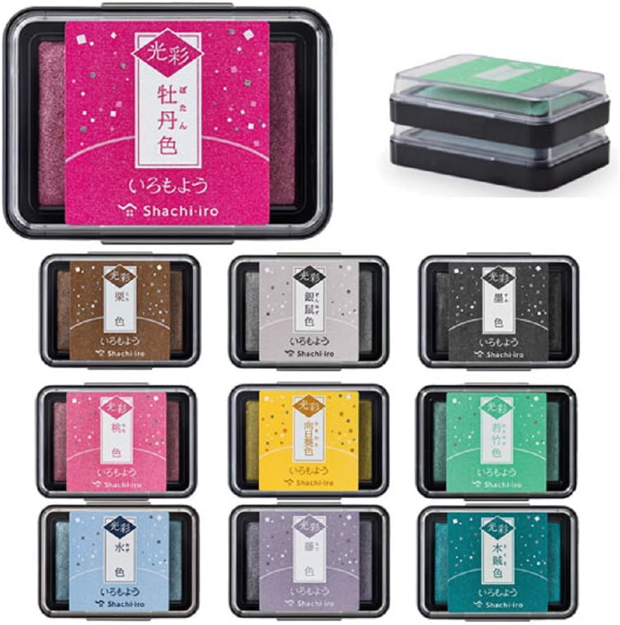 Shachihata Almohadilla de tinta a base de aceite Iromoyo Kosai Glow Stamp Pad Tokusa-IRO (cola de caballo) Color de tinta japonesa tradicional Japón
