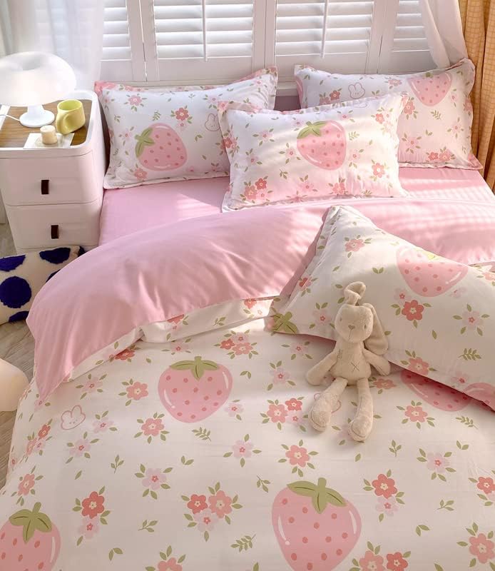 Fundas de edredón blancas y rosas tamaño King  Juego de edredón de 3 piezas con cierre de cremallera, funda de edredón y 2 fundas de almohada (sin