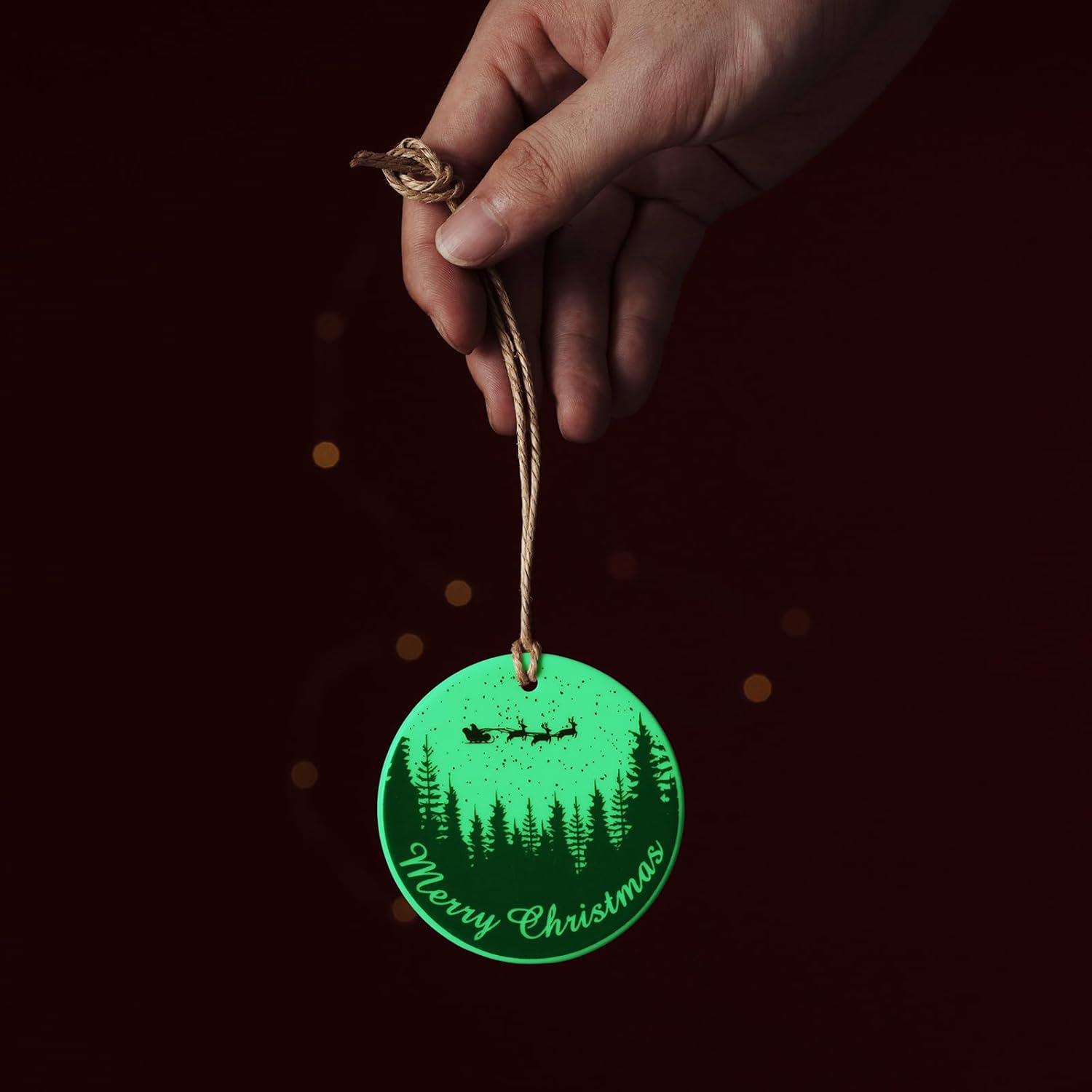 Adorno de Navidad brillante para árbol de Navidad, ciervo, regalo de boda, regalo de pareja, pareja de recién casados, redondo (blanco y verde)