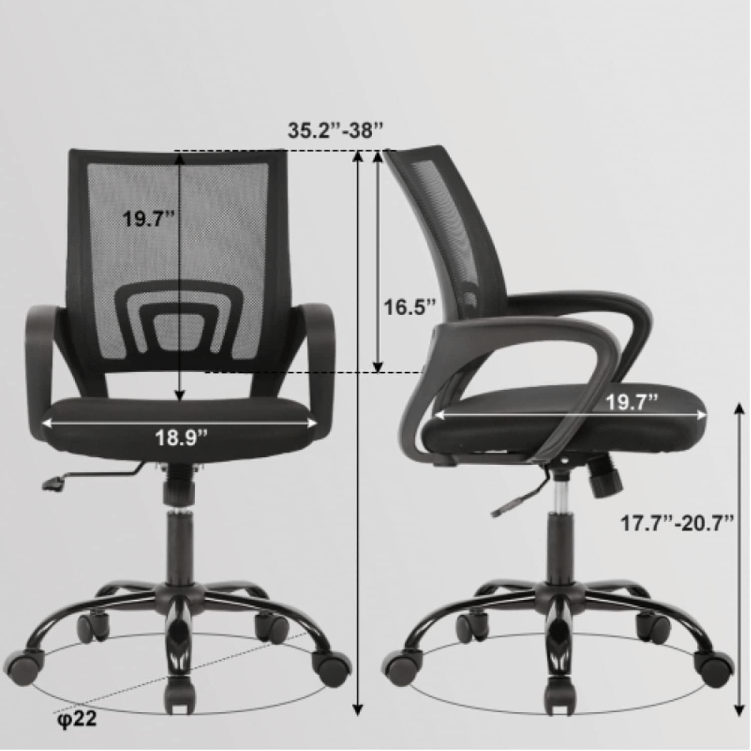 Silla de oficina en casa, silla de escritorio ergonómica, silla de computadora de malla con soporte lumbar y reposabrazos, silla de trabajo