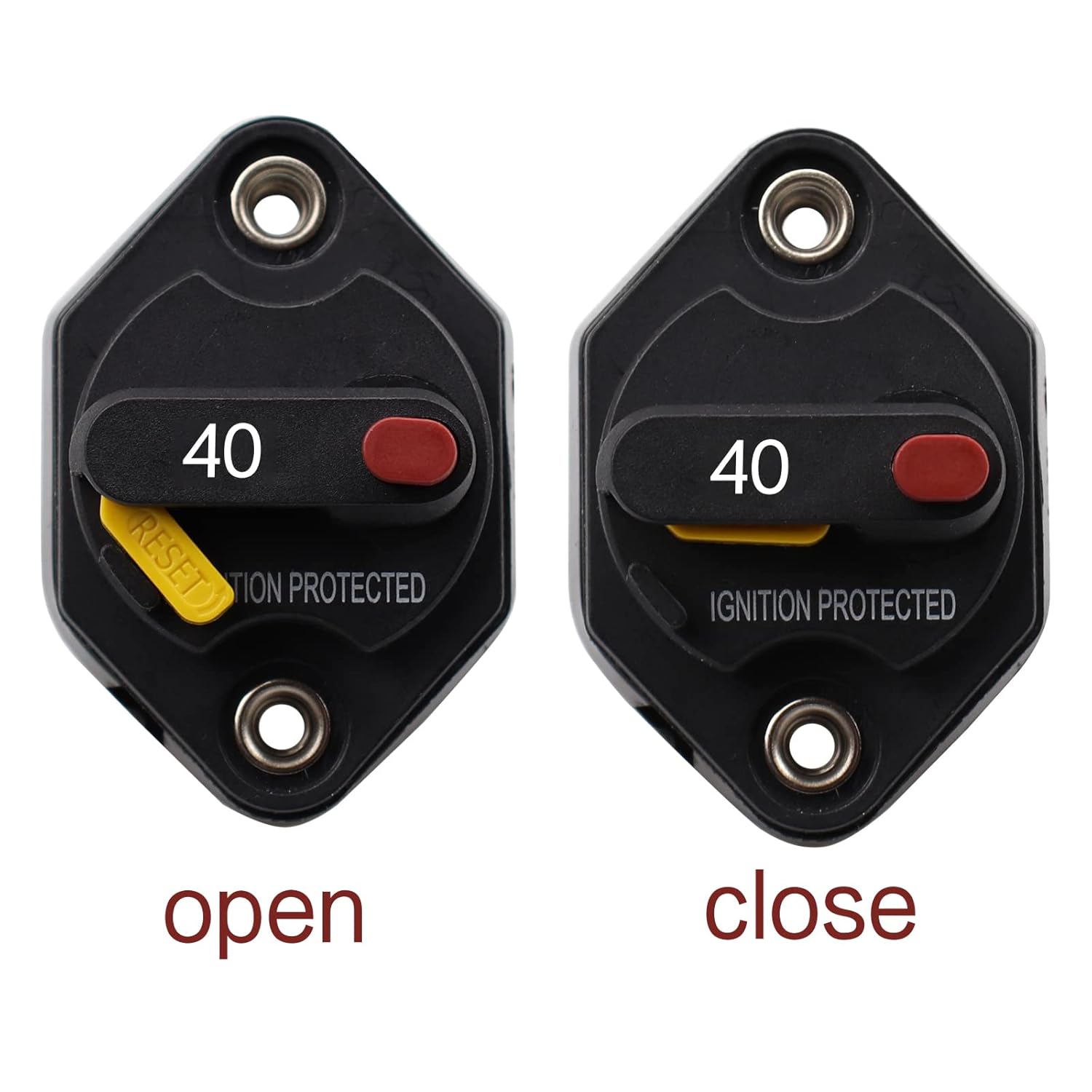 Disyuntor de montaje en panel de 12 V, 24 V, 32 V, CC, 40 A, con botón de reinicio manual conmutable para auto, camión, caravana, remolque marino,
