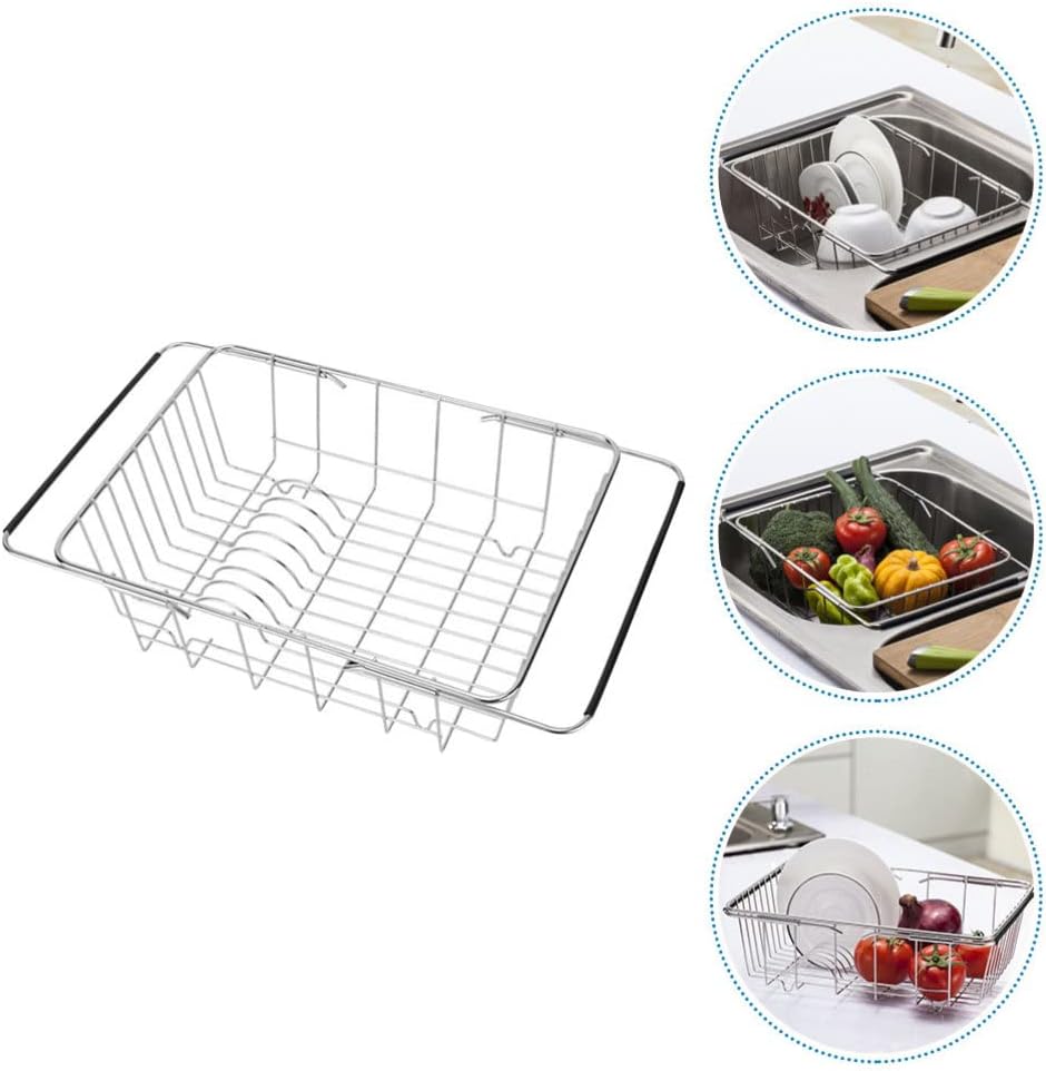 SHERCHPRY Escurridor de platos sobre el fregadero, cesta de acero inoxidable retráctil para fregadero de cocina para lavar frutas, verduras,