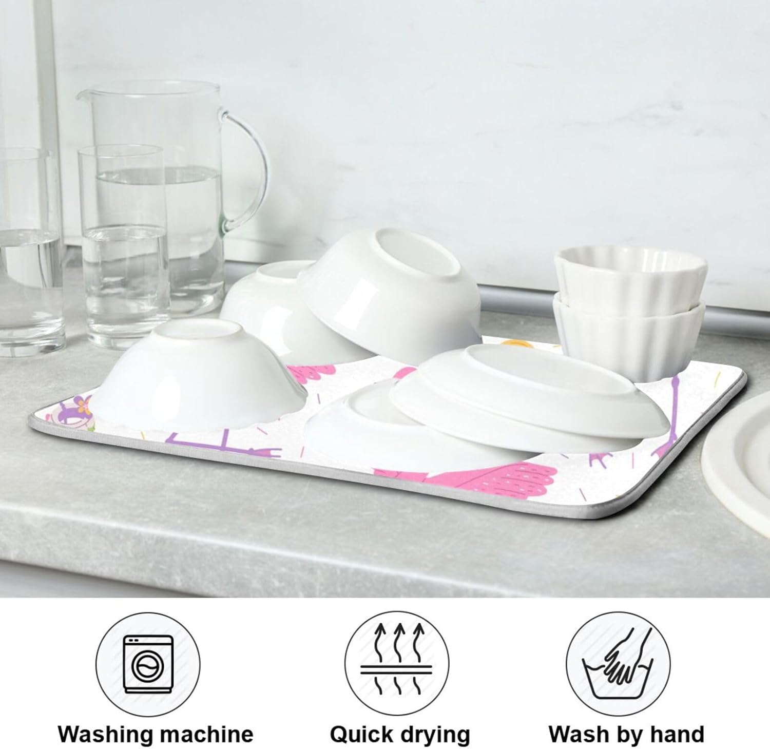Alfombrilla de secado de platos Pink Flamingos para encimera de cocina, 18 x 24 pulgadas, almohadilla de secado ultra absorbente, accesorios de