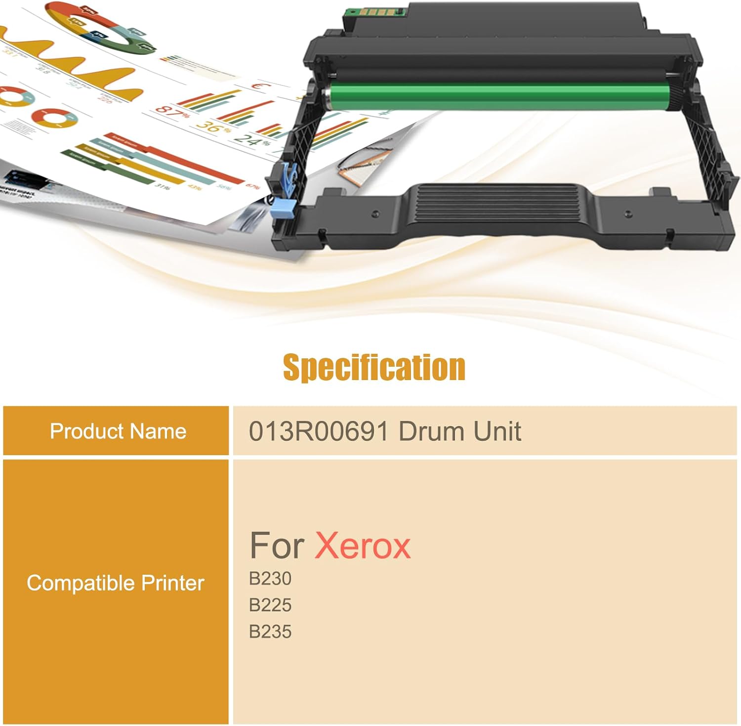 Compatible con unidad de tambor Xerox 013R00691, trabajo de alto rendimiento para impresora Xerox B230 B225 B235, rendimiento estimado de 12500
