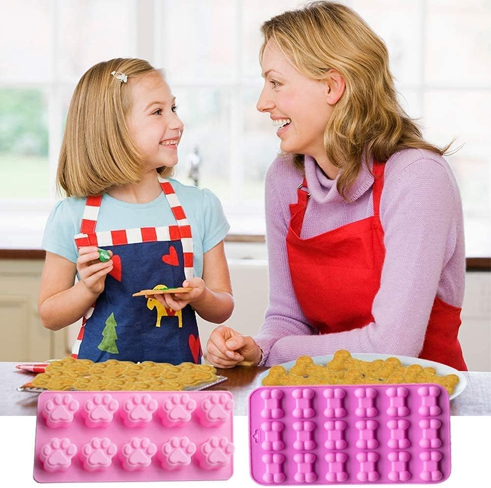 Molde de silicona para hornear, 2 bandejas reutilizables para cubitos de hielo en forma de pata de gato y hueso, moldes de silicona para dulces,