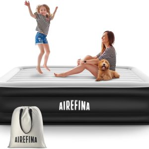 Airefina Colchón de aire de tamaño matrimonial de 18 pulgadas con bomba integrada, colchón inflable con autoinflado, duradero, portátil y flocado, Airefina Colchón de aire de tamaño matrimonial de 18 pulgadas con bomba integrada, colchón inflable con autoinflado, duradero, portátil y flocado,