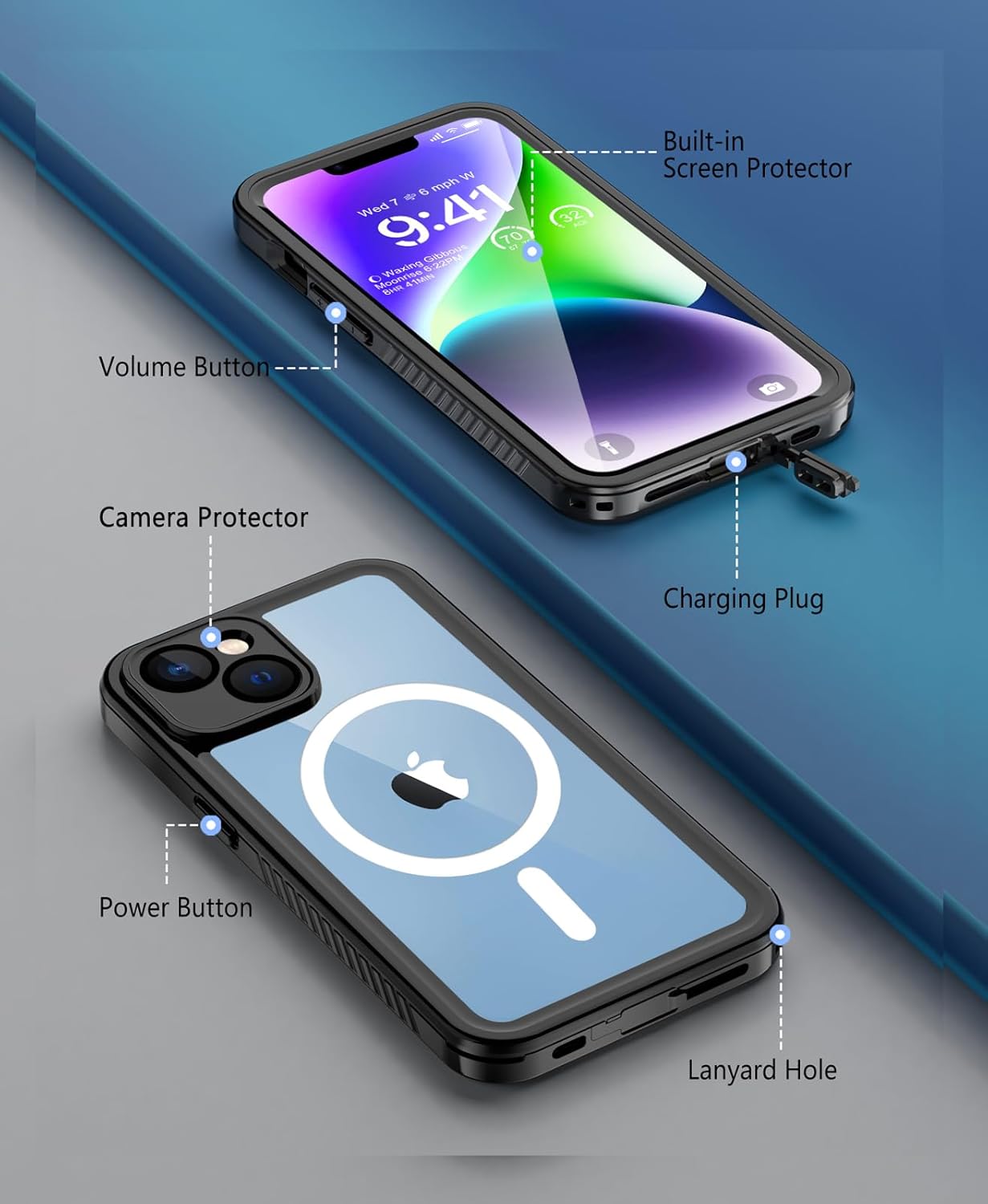 Unitedtime – Funda magnética para iPhone 14 impermeable con protector de pantalla integrado, compatible con MagSafe a prueba de golpes, a prueba de