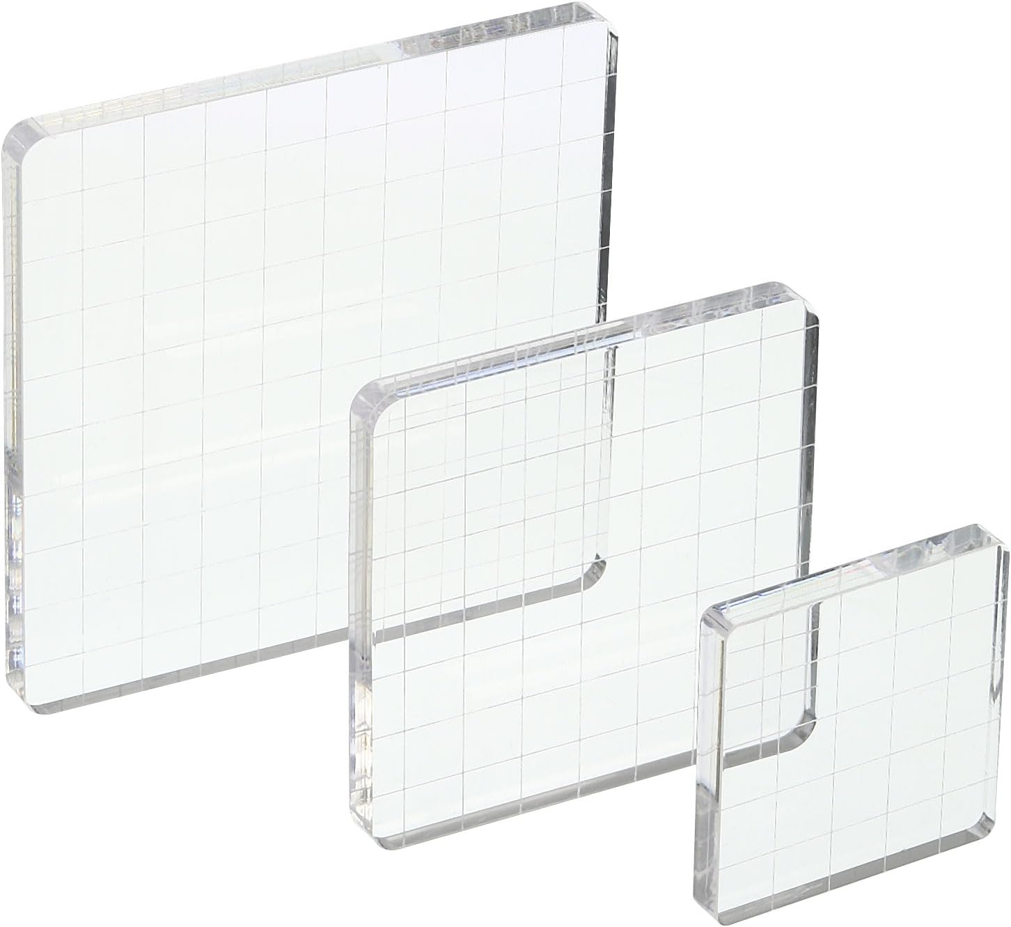 PATIKIL Bloque de sello acrílico, paquete de 3 bloques de estampado transparentes con líneas de cuadrícula, bloques de montaje decorativos cuadrados