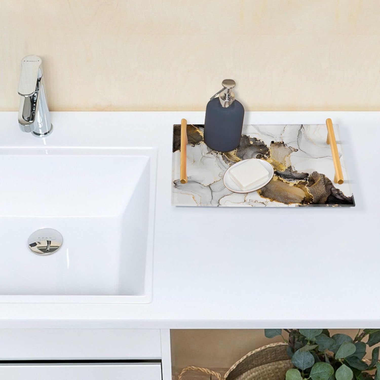 Bandeja decorativa de mármol para baño, encimera de mármol de oro blanco, bandejas de café de cocina, bandejas de café de acrílico, rectangular,